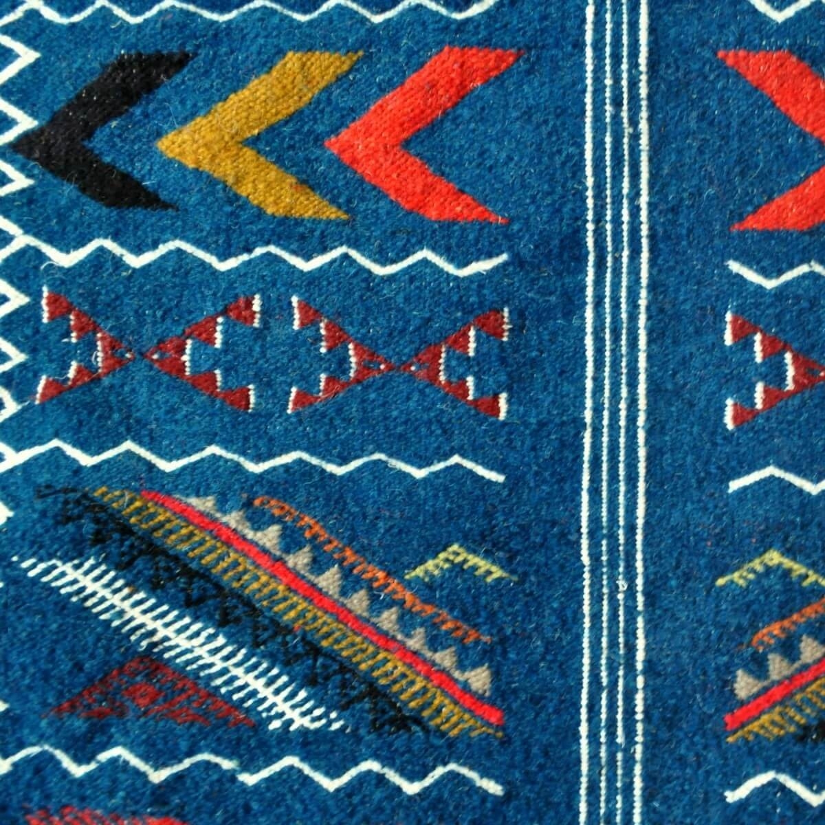 Berber Teppich Teppich Kelim lang Ben Aoun 65x230 Blau (Handgewebt, Wolle, Tunesien) Tunesischer Kelim-Teppich im marokkanischen