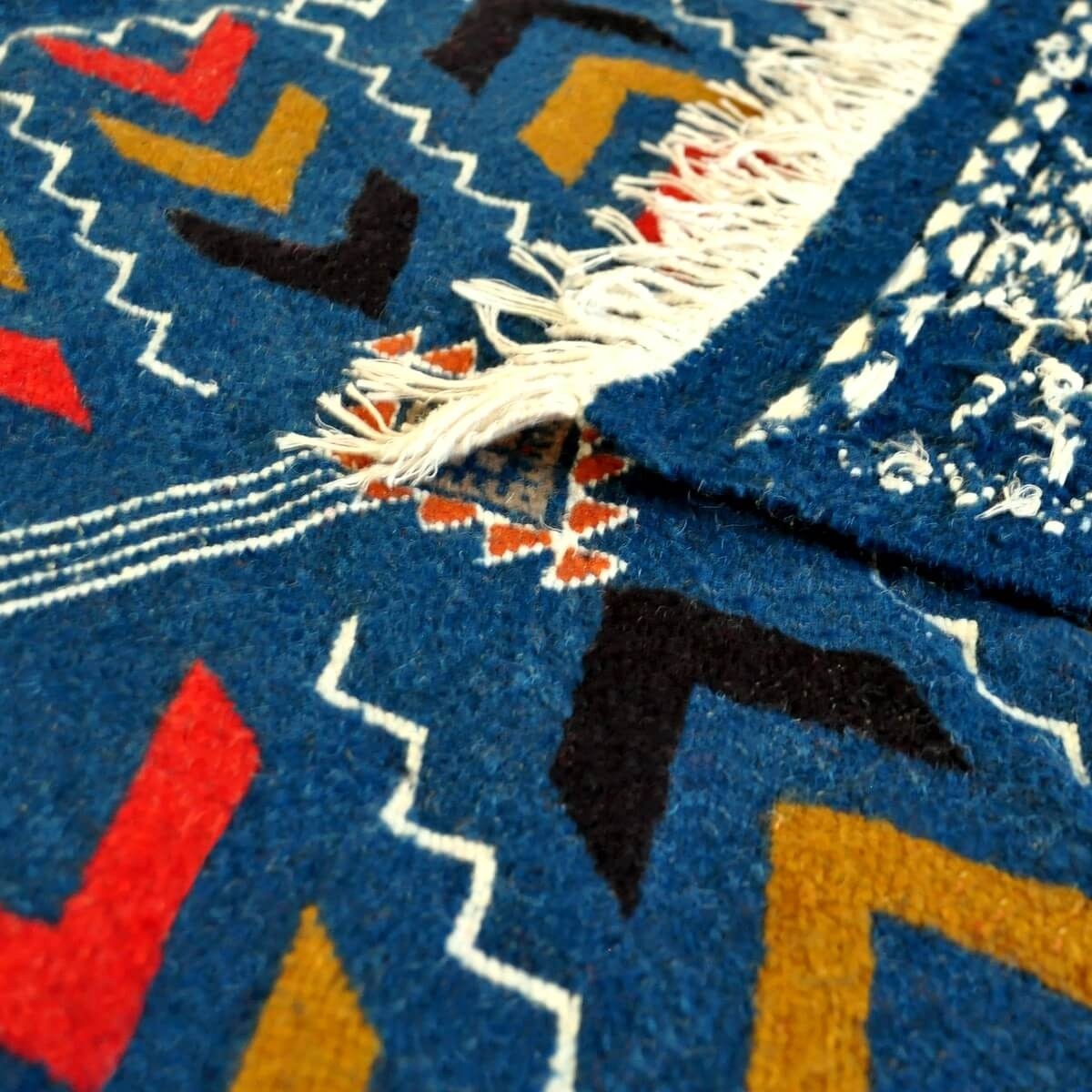 Berber Teppich Teppich Kelim lang Ben Aoun 65x230 Blau (Handgewebt, Wolle, Tunesien) Tunesischer Kelim-Teppich im marokkanischen