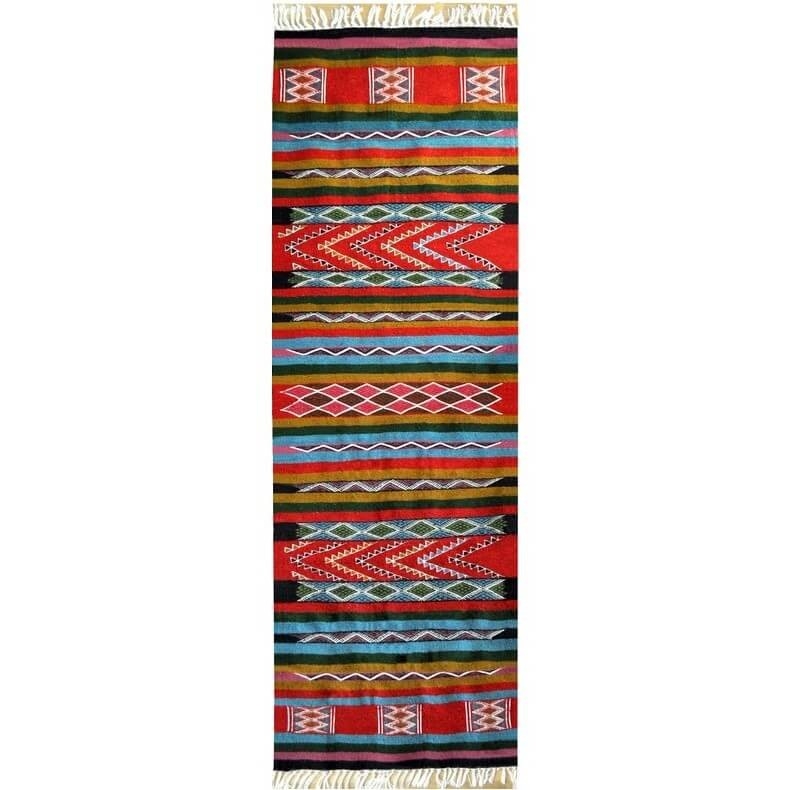 Tapete berbere Tapete Kilim longo Huelva 60x190 Multicor (Tecidos à mão, Lã) Tapete tunisiano kilim, estilo marroquino. Tapete r