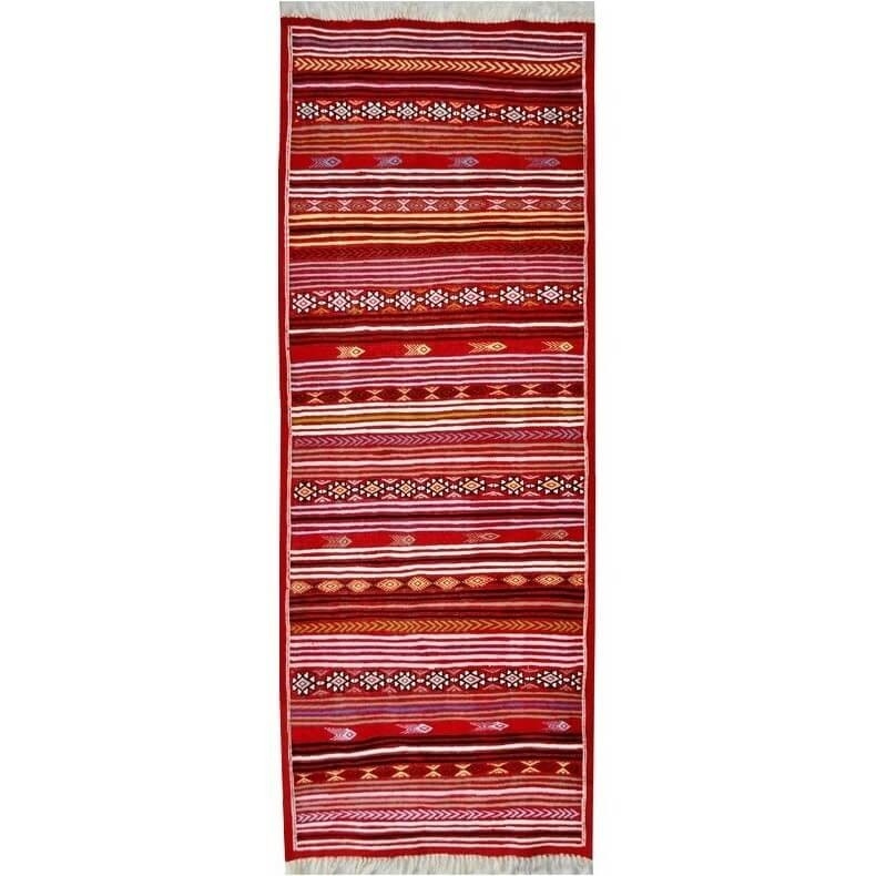 Tapis berbère Tapis Kilim long Aljerid 75x195 Rouge (Tissé main, Laine, Tunisie) Tapis kilim tunisien style tapis marocain. Tapi