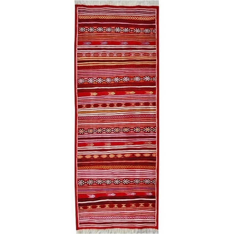 Berber Teppich Teppich Kelim lang Aljerid 75x195 Rot (Handgewebt, Wolle, Tunesien) Tunesischer Kelim-Teppich im marokkanischen S