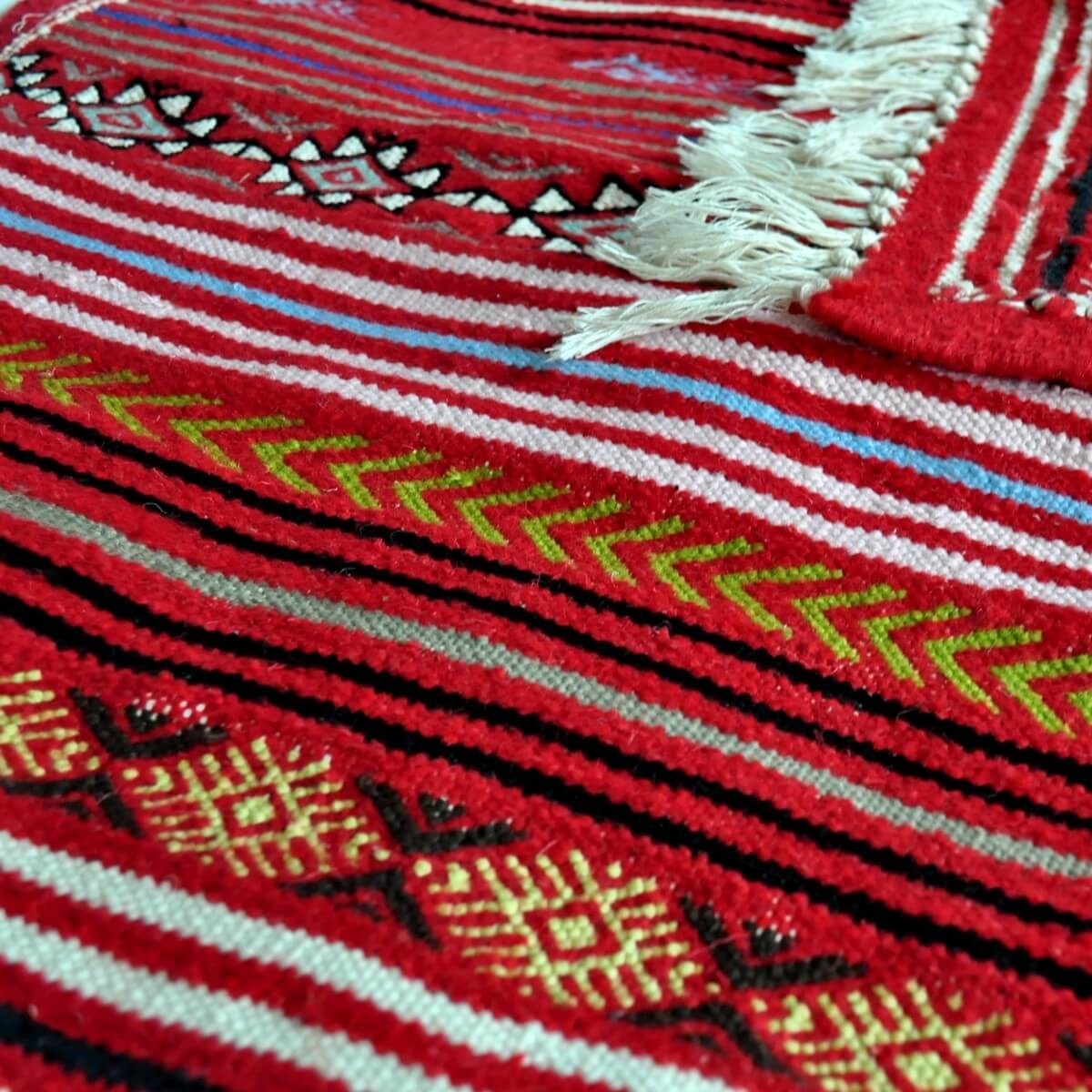 Berber Teppich Teppich Kelim lang Aljerid 75x195 Rot (Handgewebt, Wolle, Tunesien) Tunesischer Kelim-Teppich im marokkanischen S