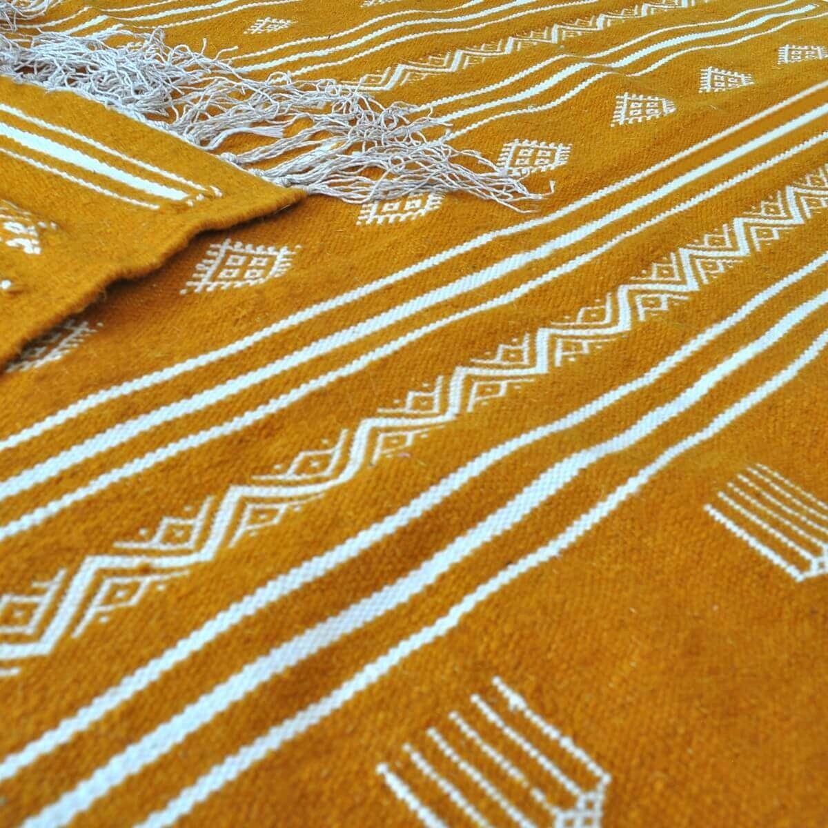 Berber carpet Rug Kilim Jawad 135x240 Yellow/White (Handmade, Wool) Tunisian Rug Kilim style Moroccan rug. Rectangular carpet 10