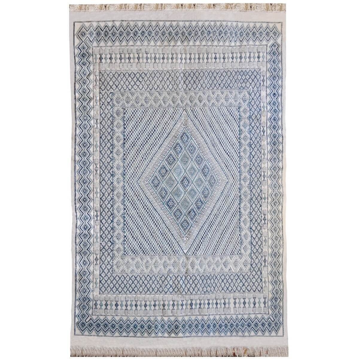 Alfombra bereber Alfombra grande Margoum Zaytouna 200x290 Azul/Blanco (Hecho a mano, Lana, Túnez) Alfombra margoum tunecina de l