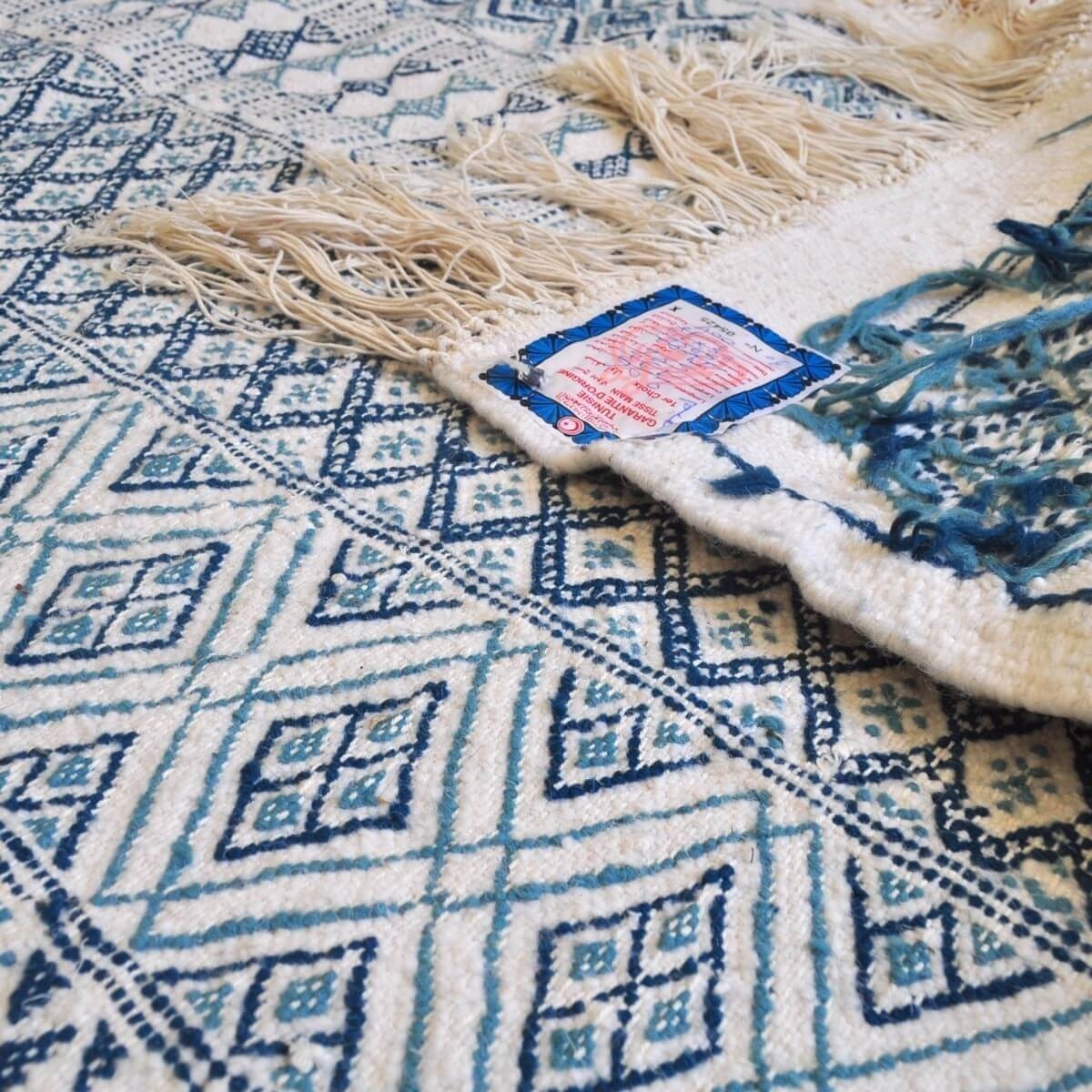 Alfombra bereber Alfombra grande Margoum Zaytouna 200x290 Azul/Blanco (Hecho a mano, Lana, Túnez) Alfombra margoum tunecina de l