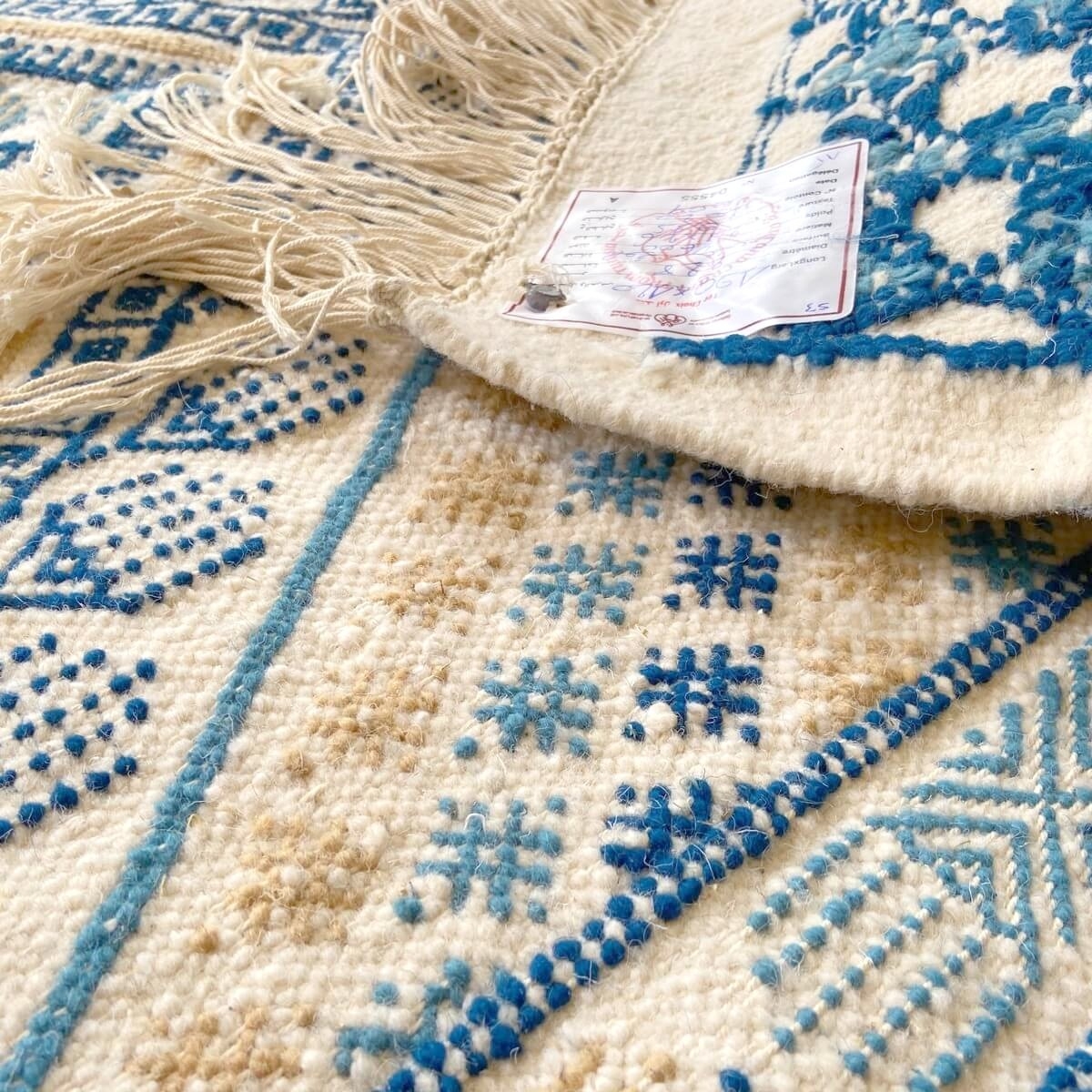 Berber Teppich Teppich Margoum Alfatha 120x190 Blau/Weiß (Handgefertigt, Wolle, Tunesien) Tunesischer Margoum-Teppich aus der St