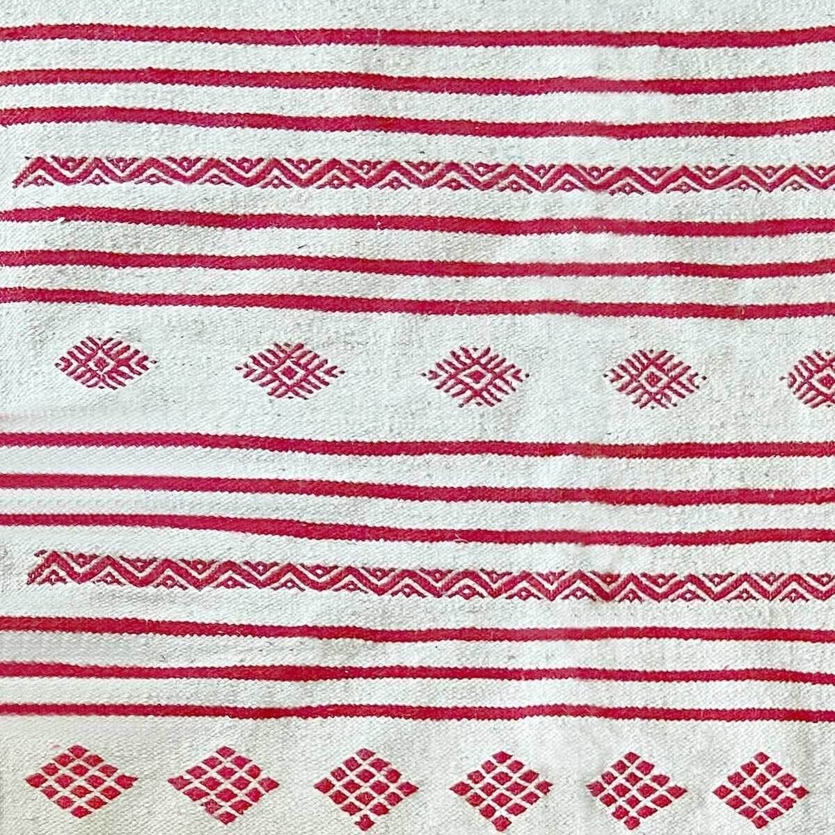 Tapete berbere Tapete Kilim Fartouna 110x198 Branco Vermelho (Tecidos à mão, Lã, Tunísia) Tapete tunisiano kilim, estilo marroqu