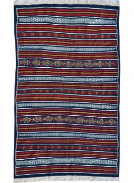 tappeto berbero Tappeto Kilim Moknine 135x230 Blu/Giallo/Rosso (Fatto a mano, Lana) Tappeto kilim tunisino, in stile marocchino.