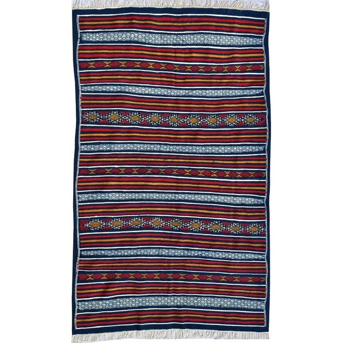 Tapete berbere Tapete Kilim Moknine 135x230 Azul/Amarelo/Vermelho (Tecidos à mão, Lã) Tapete tunisiano kilim, estilo marroquino.