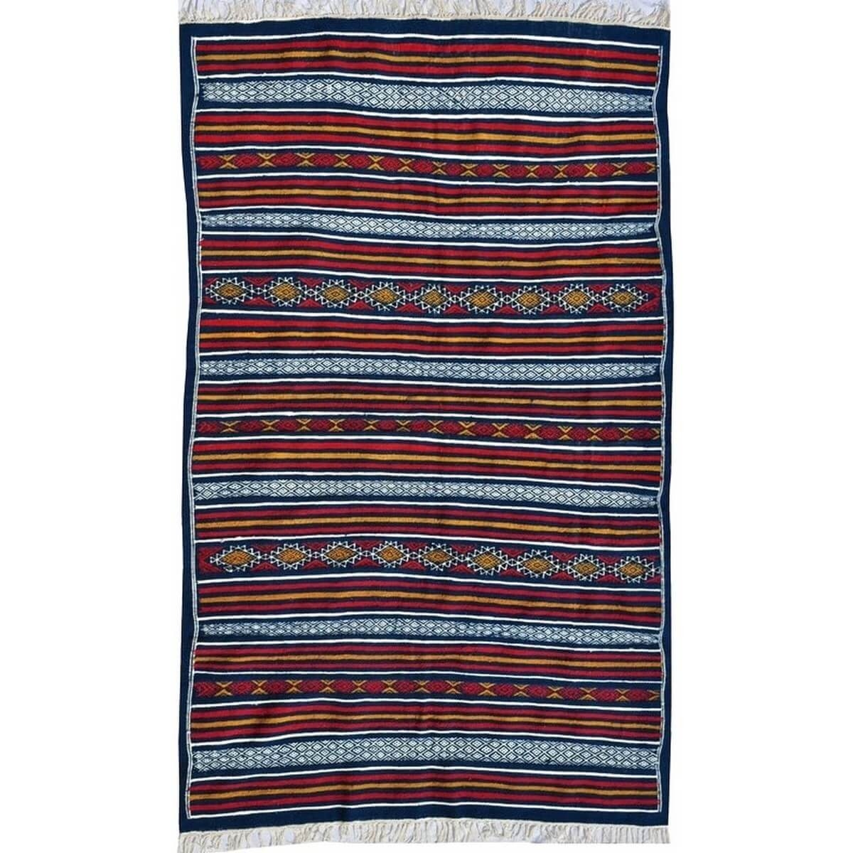 Tapis berbère Tapis Kilim Moknine 135x230 Bleu/Jaune/Rouge (Tissé main, Laine) Tapis kilim tunisien style tapis marocain. Tapis 