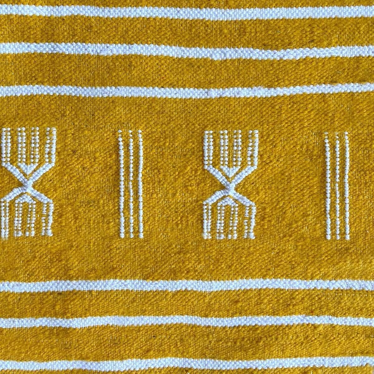 Berber carpet Rug Kilim Jridi 96x193 yellow/White (Handmade, Wool, Tunisia) Tunisian Rug Kilim style Moroccan rug. Rectangular c