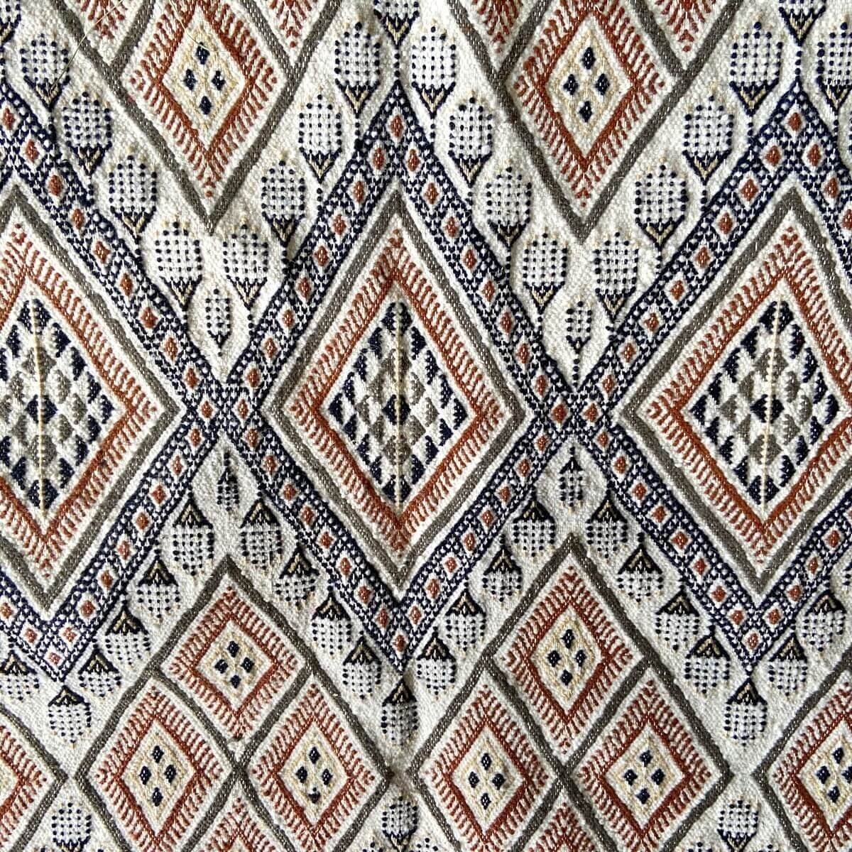 Tapis berbère Tapis Margoum Lina 140x210 Blanc/Marron (Fait main, Laine, Tunisie) Tapis margoum tunisien de la ville de Kairouan