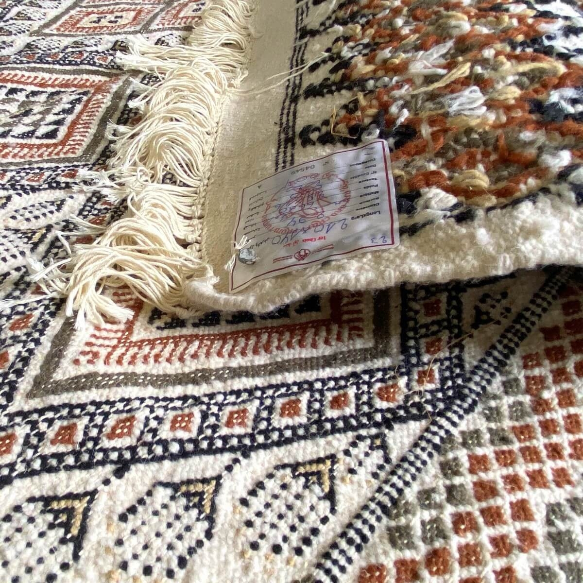 Tapis berbère Tapis Margoum Lina 140x210 Blanc/Marron (Fait main, Laine, Tunisie) Tapis margoum tunisien de la ville de Kairouan