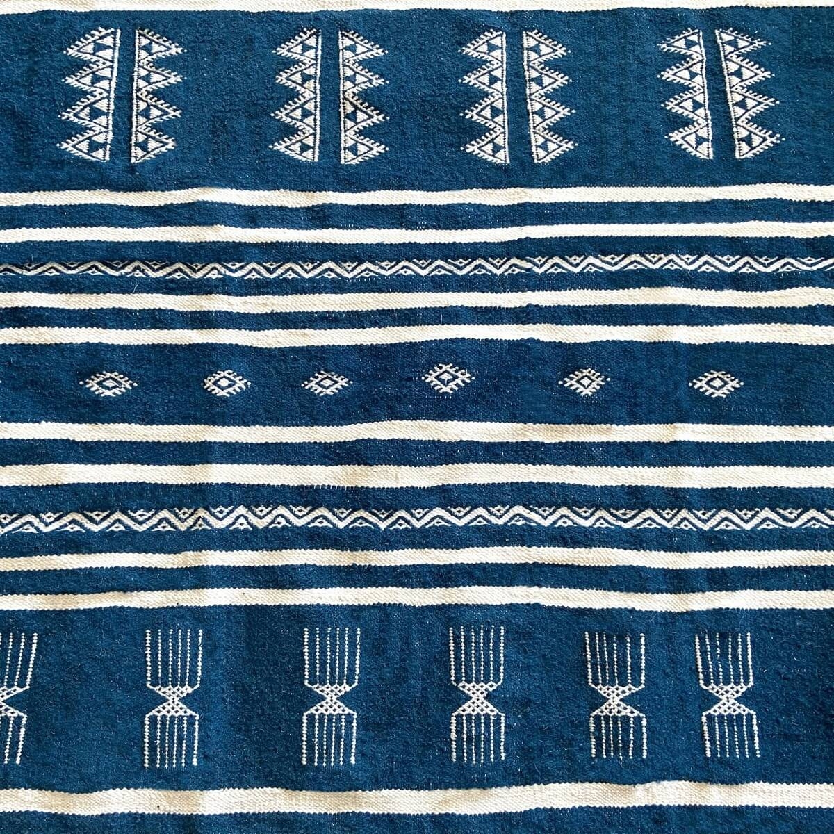 Berber Teppich Teppich Kelim Sahline 135x256 Blau/Weiss (Handgewebt, Wolle) Tunesischer Kelim-Teppich im marokkanischen Stil. Re