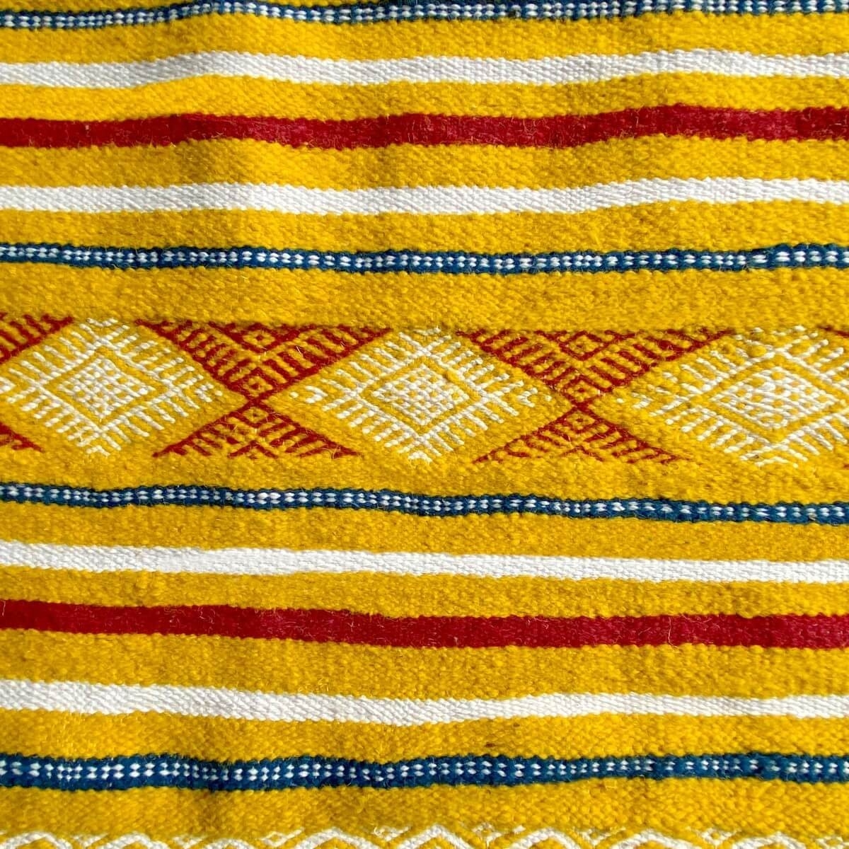 tappeto berbero Tappeto Kilim Sahraoui 144x258 Giallo/Bianco (Fatto a mano, Lana) Tappeto kilim tunisino, in stile marocchino. T