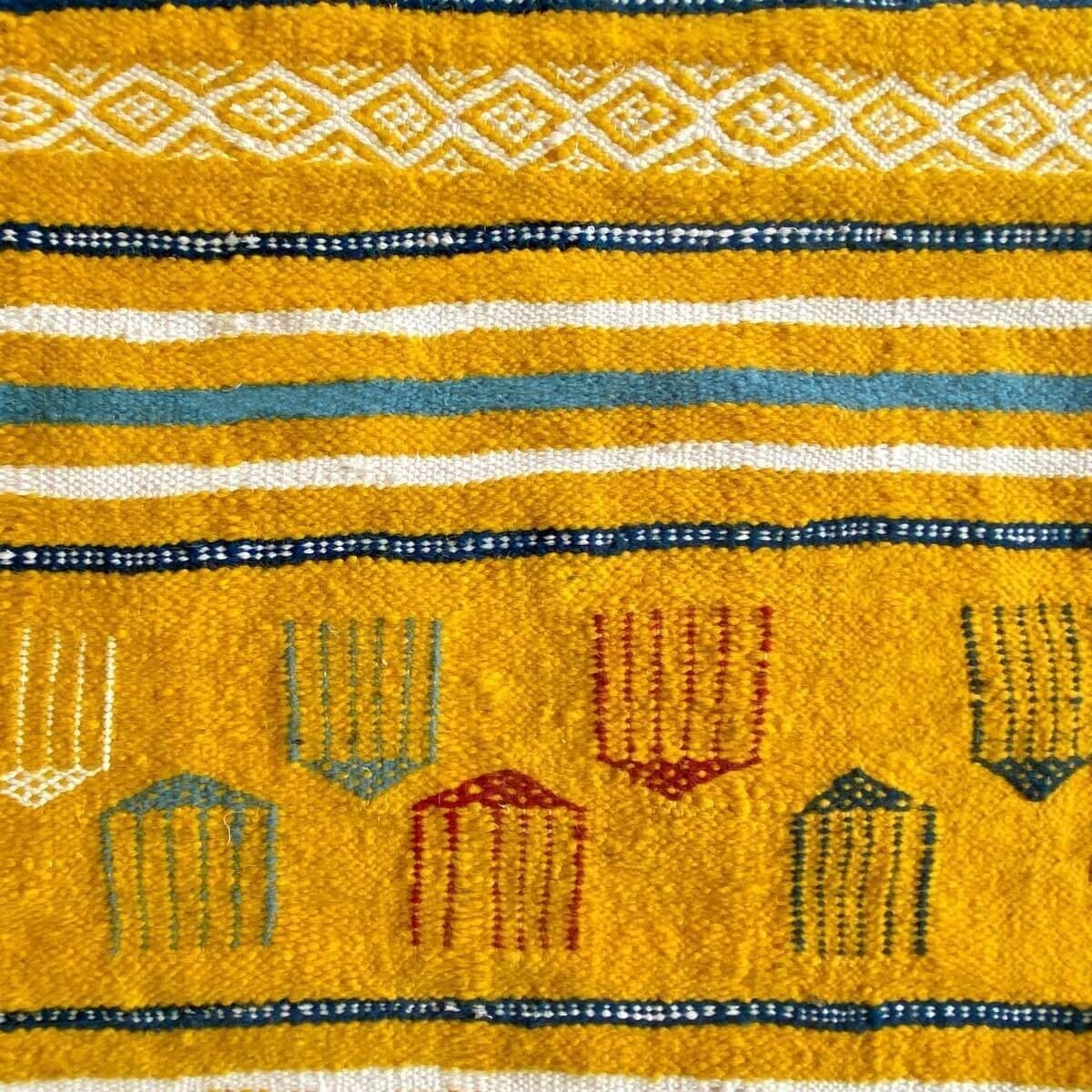 Berber tapijt Tapijt Kilim Sahraoui 144x258 Geel/Wit (Handgeweven, Wol, Tunesië) Tunesisch kilimdeken, Marokkaanse stijl. Rechth