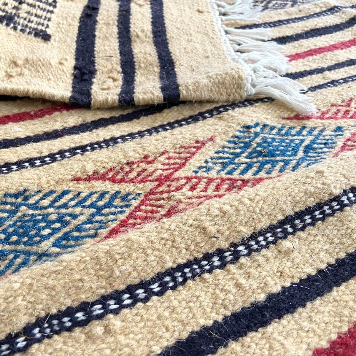 Alfombra bereber Alfombra Kilim Saïd 138x237 Beige/Blanco (Hecho a mano, Lana) Alfombra kilim tunecina, estilo marroquí. Alfombr