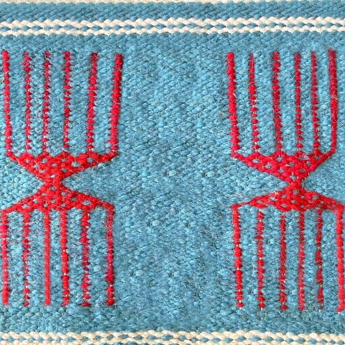 Berber Teppich Teppich Kelim Oued Zitoun 136x244 Türkis/Gelb/Rot (Handgewebt, Wolle) Tunesischer Kelim-Teppich im marokkanischen