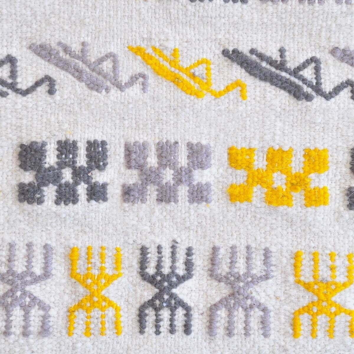 Alfombra bereber Alfombra Kilim 121x200 Blanco Amarillo Gris | Hecho a mano, Lana, Túnez Alfombra kilim tunecina, estilo marroqu