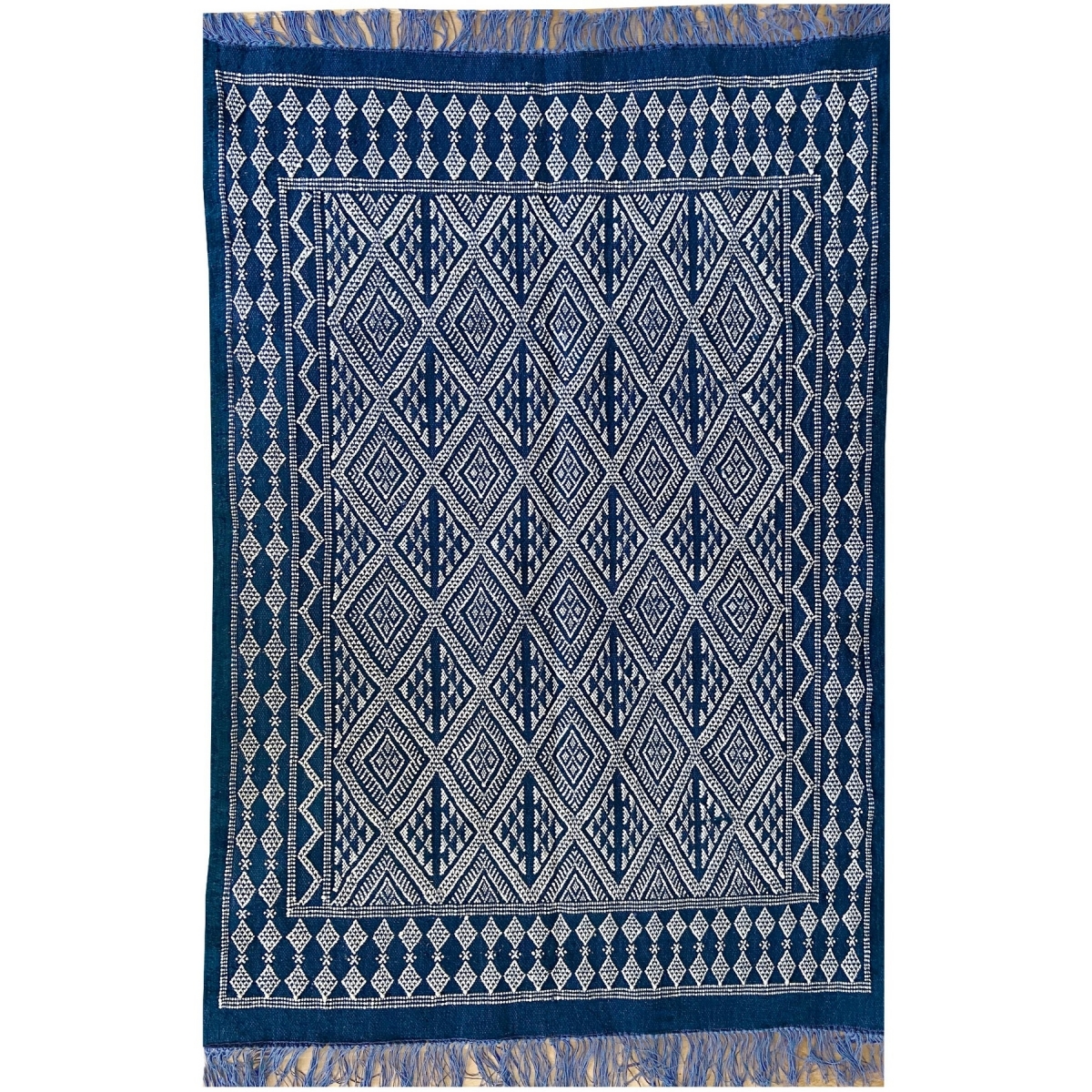 Tapis berbère Tapis Margoum Makki 124x186 Bleu (Fait main, Laine) Tapis margoum tunisien de la ville de Kairouan. Tapis de salon
