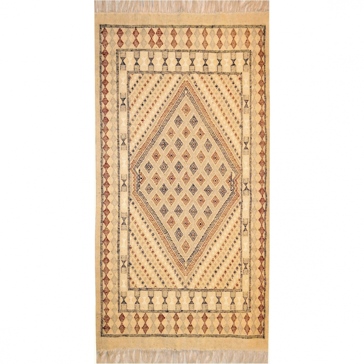 Tapis berbère Tapis Margoum Teskreya 112x206 Beige (Fait main, Laine, Tunisie) Tapis margoum tunisien de la ville de Kairouan. T