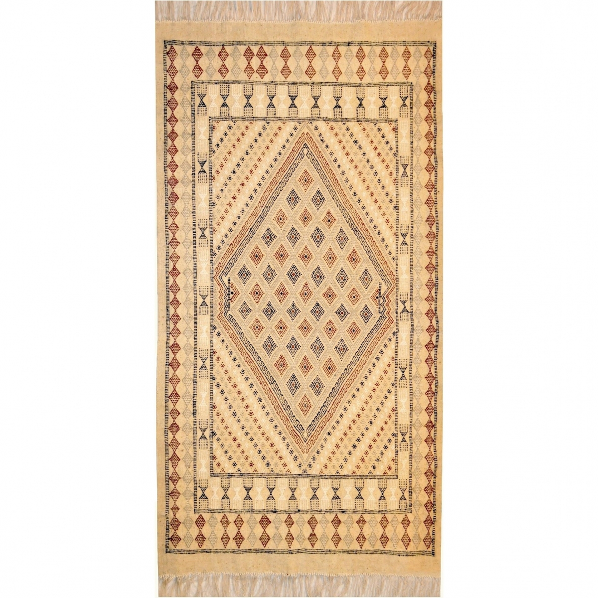 Berber Teppich Teppich Margoum Teskreya 112x206 Beige (Handgefertigt, Wolle, Tunesien) Tunesischer Margoum-Teppich aus der Stadt