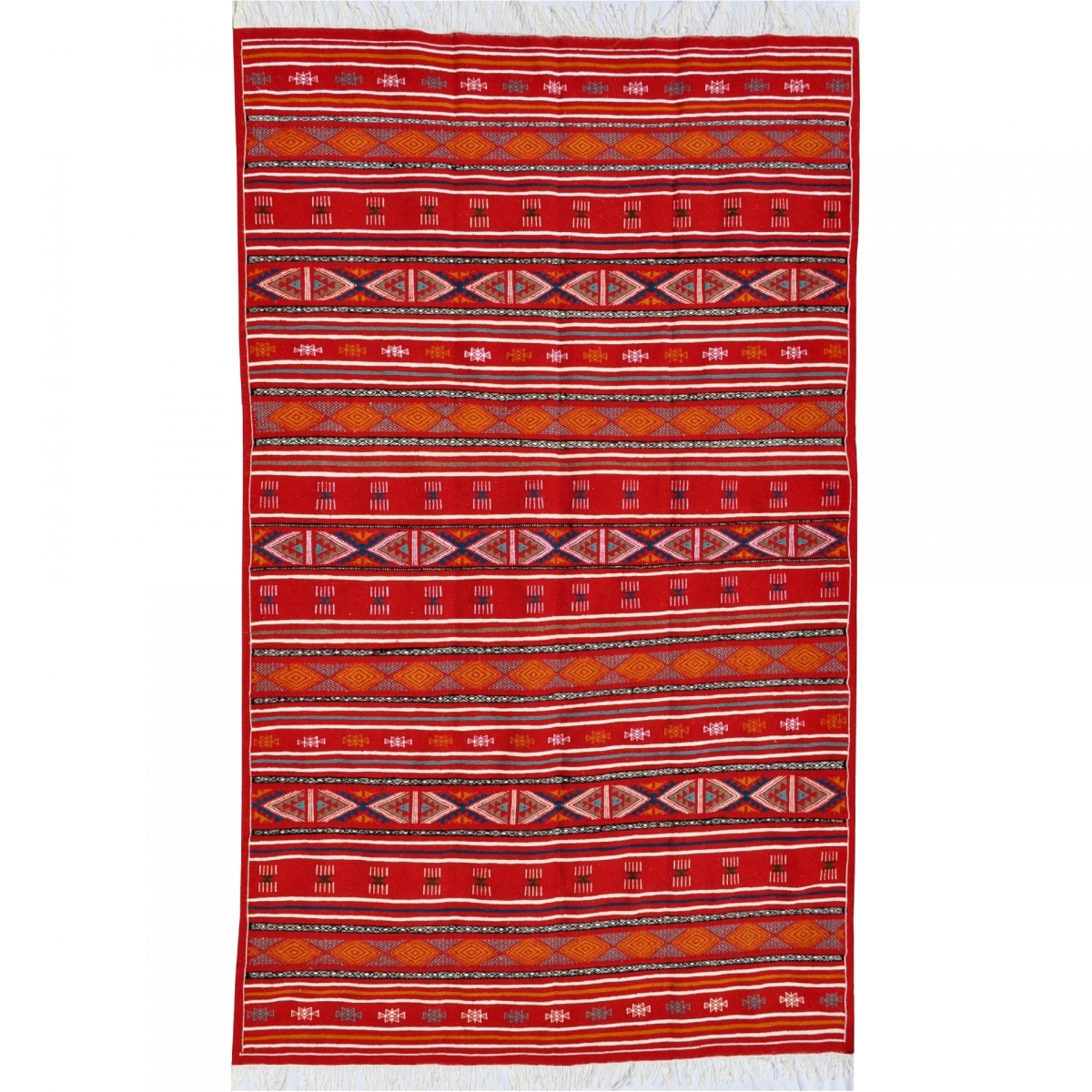 tappeto berbero Grande Tappeto Kilim Bir Salah 180x305 Rosso (Fatto a mano, Lana, Tunisia) Tappeto kilim tunisino, in stile maro