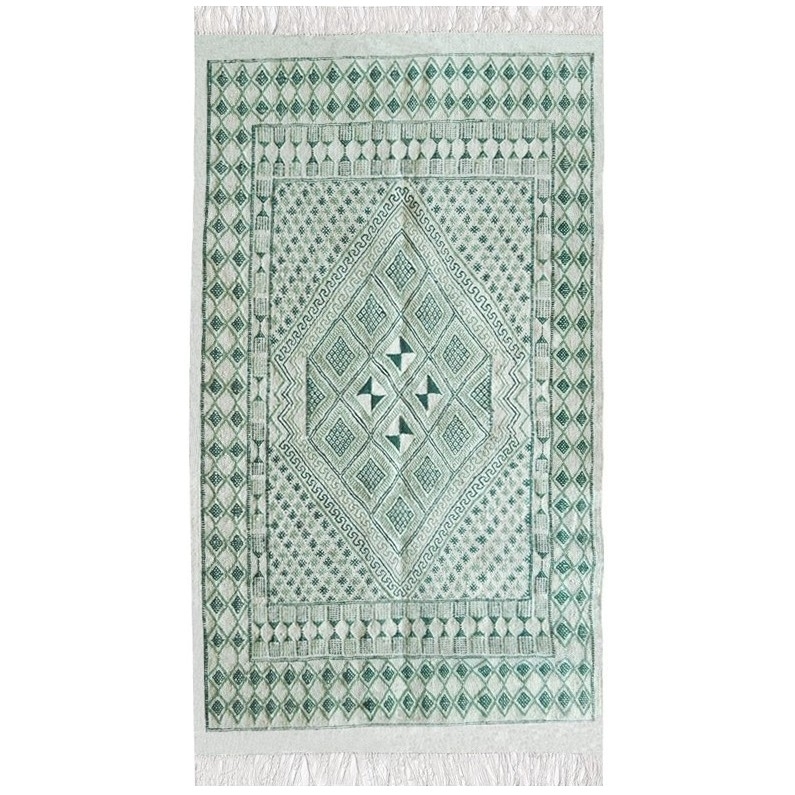 Tapis berbère Tapis Margoum Zembra 120x190 Vert/Blanc (Fait main, Laine, Tunisie) Tapis margoum tunisien de la ville de Kairouan