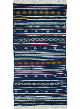 Berber carpet Rug Kilim Bargou 100x190 Blue/Yellow/Red (Handmade, Wool) Tunisian Rug Kilim style Moroccan rug. Rectangular carpe