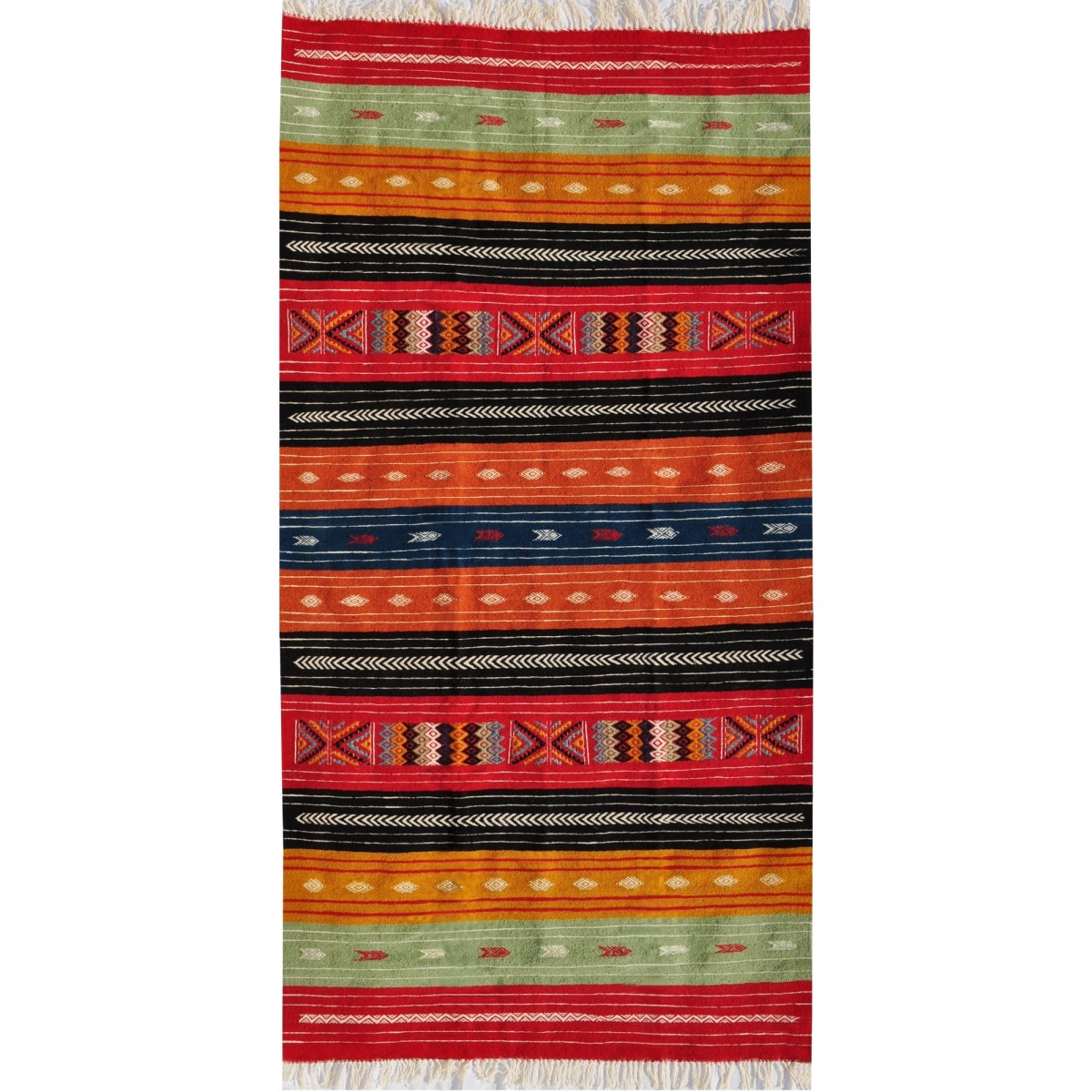 Berber carpet Rug Kilim Tazarka 115x220 Multicolour (Handmade, Wool, Tunisia) Tunisian Rug Kilim style Moroccan rug. Rectangular