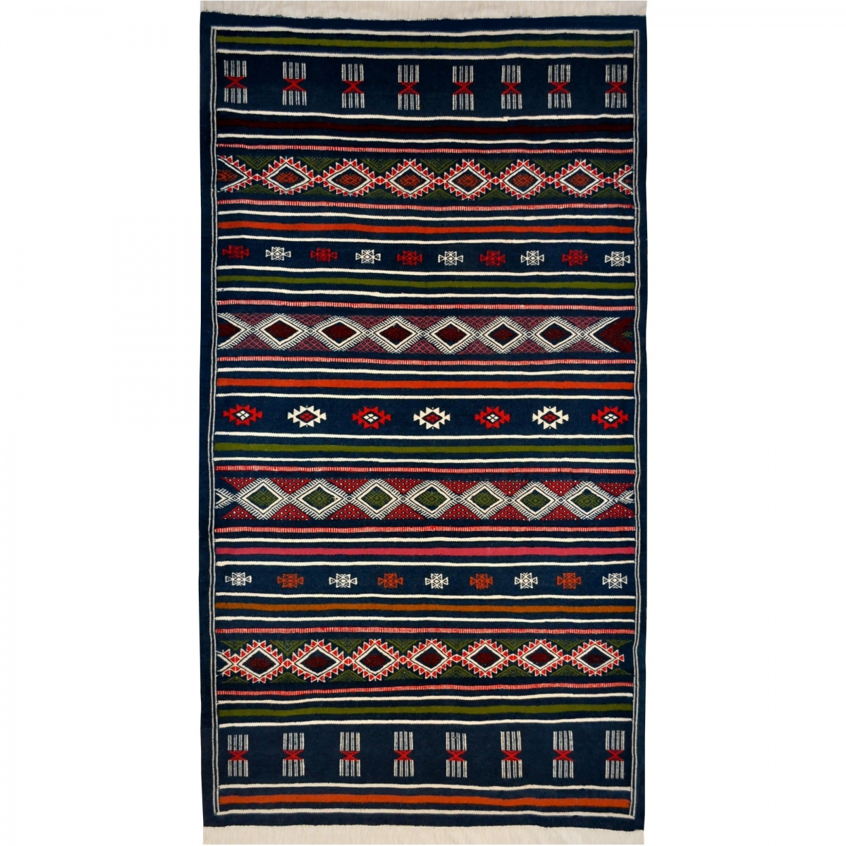 tappeto berbero Tappeto Kilim Tajrouine 115x200 Blu/Verde/Rosso (Fatto a mano, Lana) Tappeto kilim tunisino, in stile marocchino