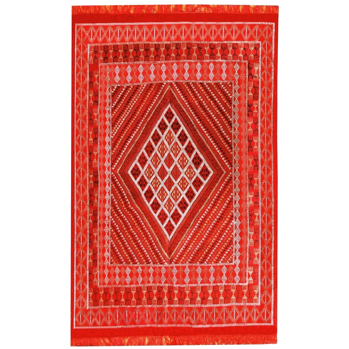 Tapete berbere Grande Tapete Margoum Ilya 165x255 Vermelho (Artesanal, Lã, Tunísia) Tapete Margoum tunisino da cidade de Kairoua
