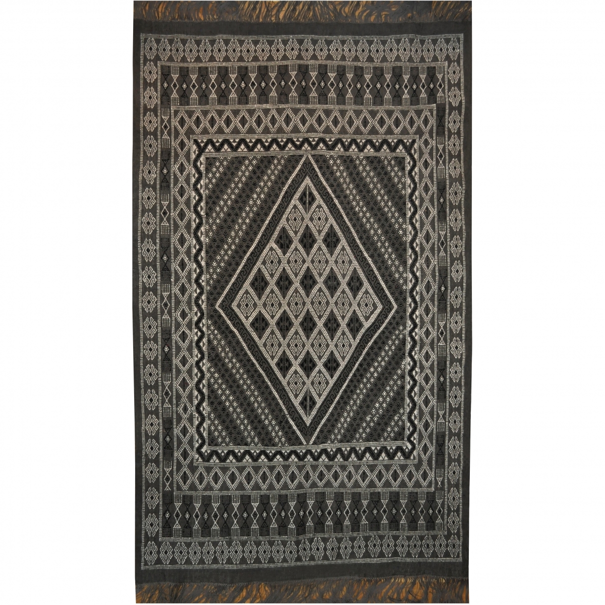Tapete berbere Grande Tapete Margoum Kesra 165x250 Cinza antracite (Artesanal, Lã) Tapete Margoum tunisino da cidade de Kairouan