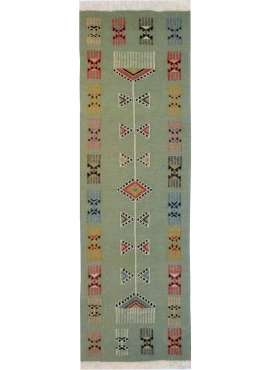 tappeto berbero Tappeto Kilim lungo Zramdine 60x190 Verde/Multicolore (Fatto a mano, Lana) Tappeto kilim tunisino, in stile maro