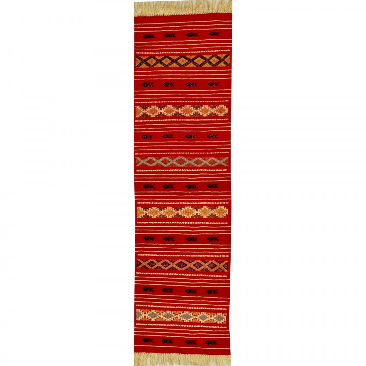 Berber Teppich Teppich Kelim lang Mellassine 60x200 Rot (Handgewebt, Wolle, Tunesien) Tunesischer Kelim-Teppich im marokkanische
