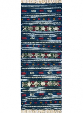 Berber tapijt Tapijt Kilim lang Massoud 70x180 Blauw (Handgeweven, Wol, Tunesië) Tunesisch kilimdeken, Marokkaanse stijl. Rechth