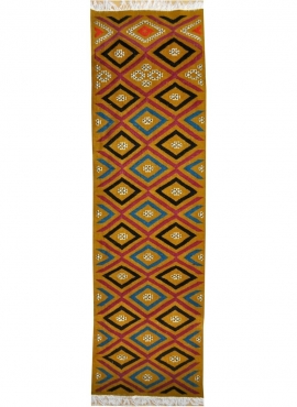 Berber carpet Rug Kilim long Ajim 65x215 Yellow (Handmade, Wool, Tunisia) Tunisian Rug Kilim style Moroccan rug. Rectangular car