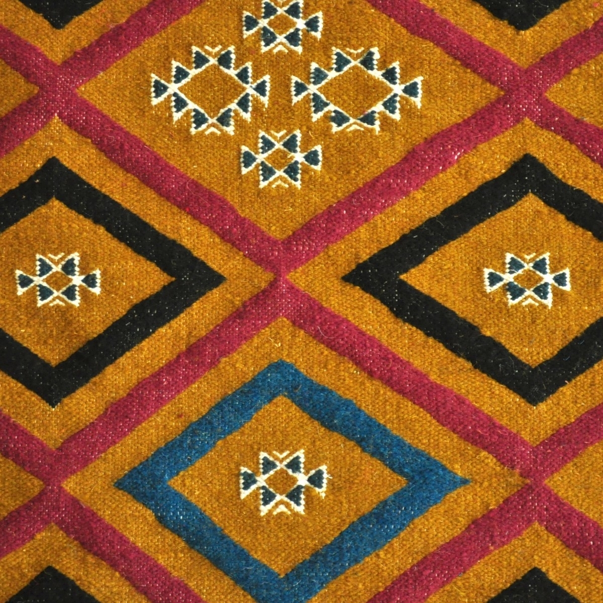 Tapis berbère Tapis Kilim long Ajim 65x215 Jaune ocre (Tissé main, Laine, Tunisie) Tapis kilim tunisien style tapis marocain. Ta