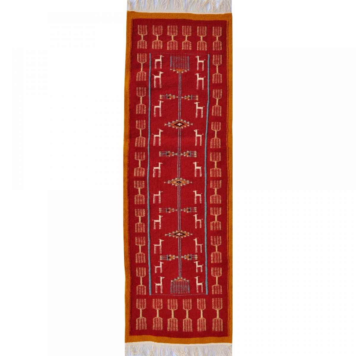 Tapis berbère Tapis Kilim long Bourdguen 65x195 Rouge (Tissé main, Laine) Tapis kilim tunisien style tapis marocain. Tapis recta