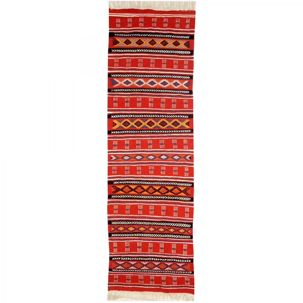 Tapis berbère Tapis Kilim long Babmnara 60x200 Rouge (Tissé main, Laine, Tunisie) Tapis kilim tunisien style tapis marocain. Tap