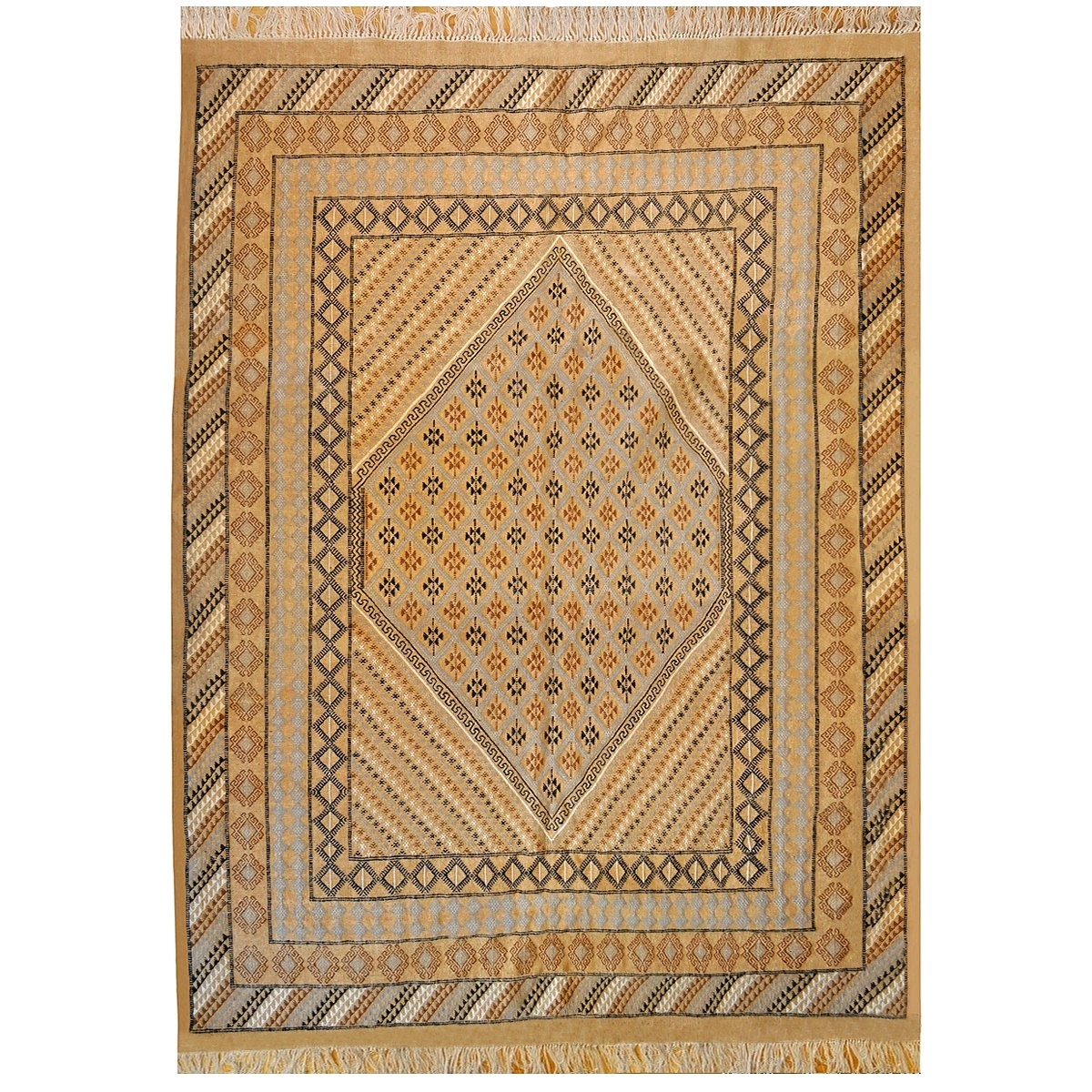 Berber Teppich Großer Teppich Margoum Zouhour 197x295 Beige (Handgefertigt, Wolle, Tunesien) Tunesischer Margoum-Teppich aus der