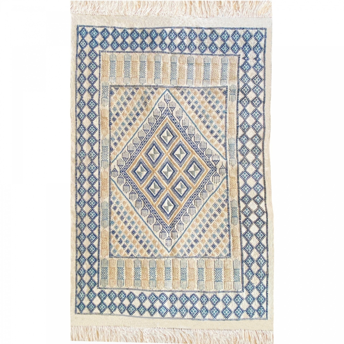 Berber Teppich Teppich Margoum Alfatha 120x190 Blau/Weiß (Handgefertigt, Wolle, Tunesien) Tunesischer Margoum-Teppich aus der St