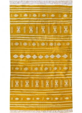 tappeto berbero Tappeto Kilim Jridi 96x193 Giallo/Bianca (Fatto a mano, Lana, Tunisia) Tappeto kilim tunisino, in stile marocchi