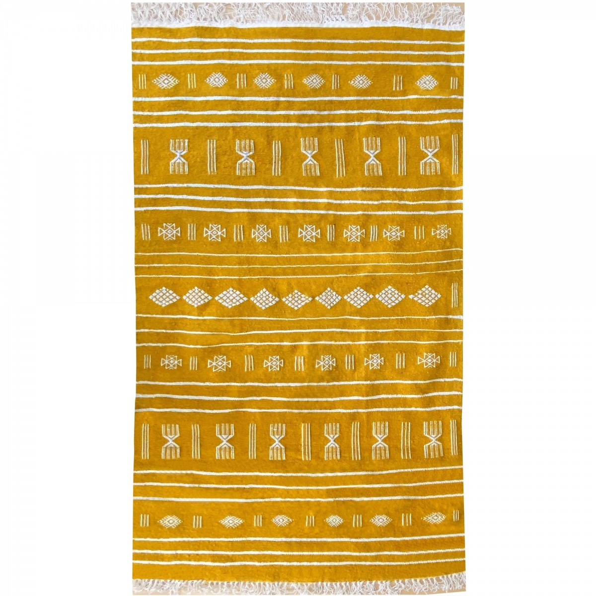 Berber carpet Rug Kilim Jridi 96x193 yellow/White (Handmade, Wool, Tunisia) Tunisian Rug Kilim style Moroccan rug. Rectangular c