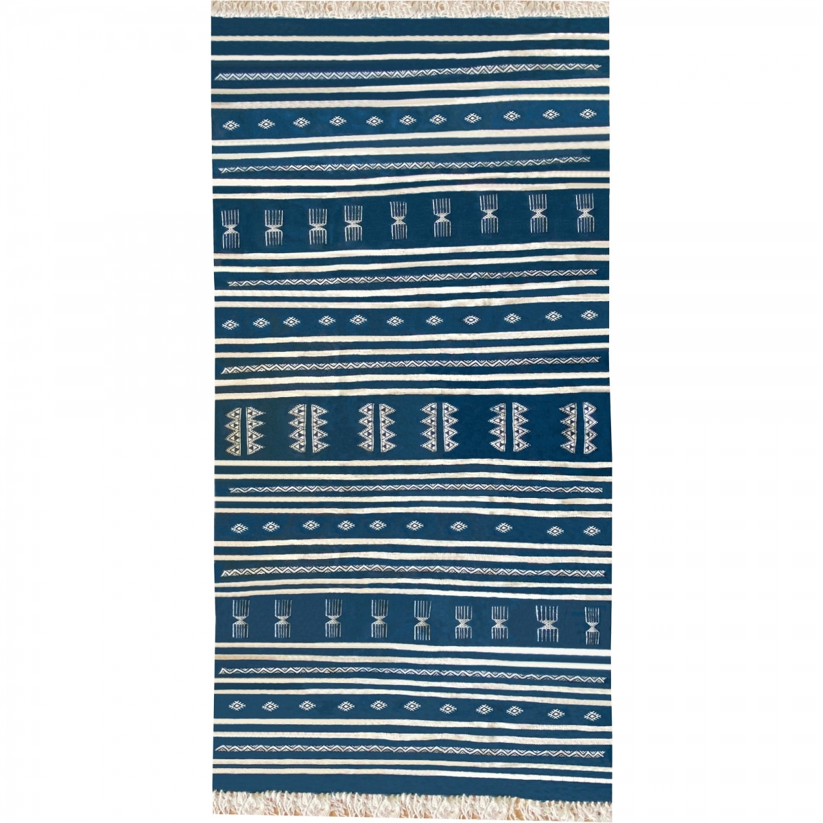 Berber tapijt Tapijt Kilim Sahline 135x256 Blauw/Wit (Handgeweven, Wol, Tunesië) Tunesisch kilimdeken, Marokkaanse stijl. Rechth