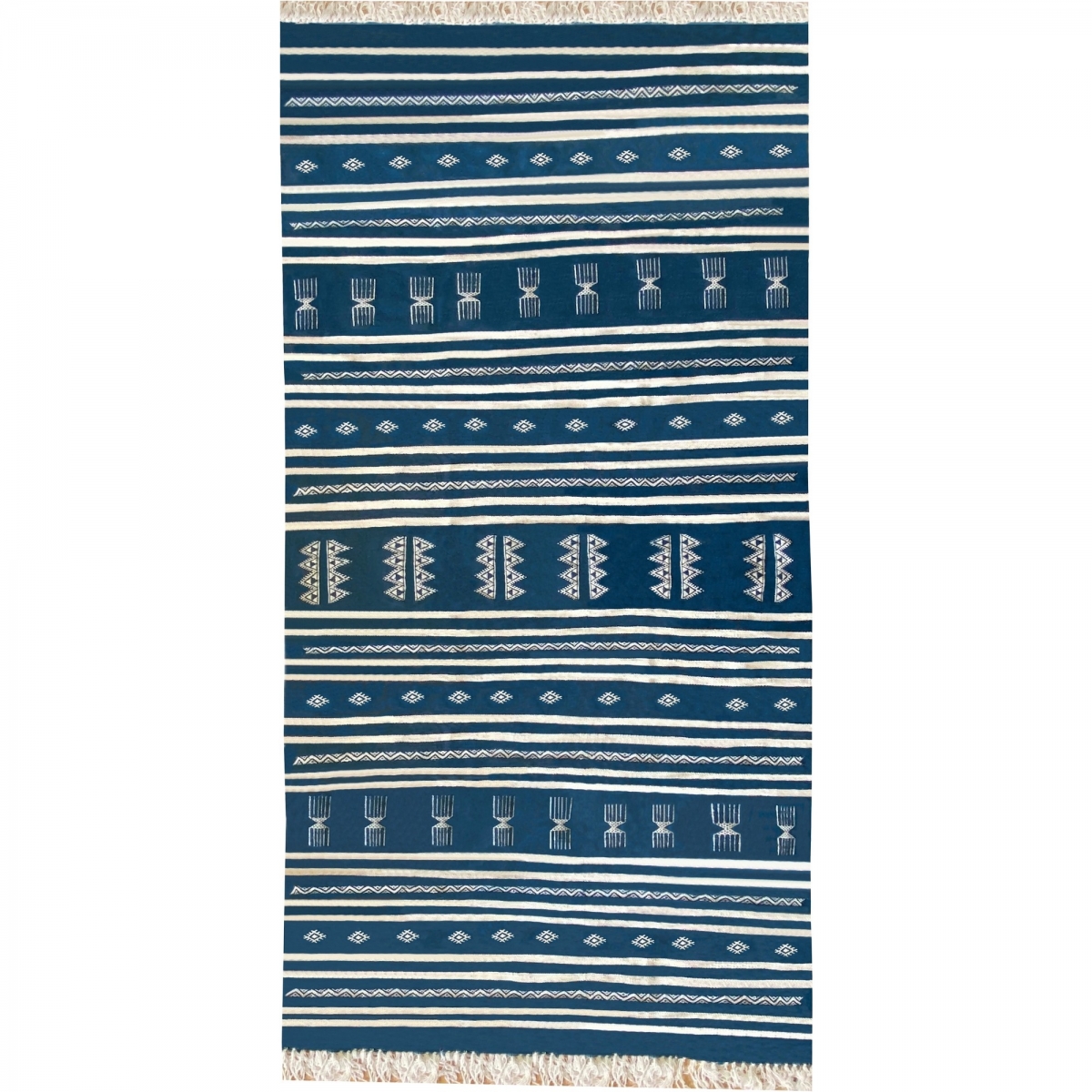 Tapis berbère Tapis Kilim Sahline 135x256 Bleu/Blanc (Tissé main, Laine) Tapis kilim tunisien style tapis marocain. Tapis rectan
