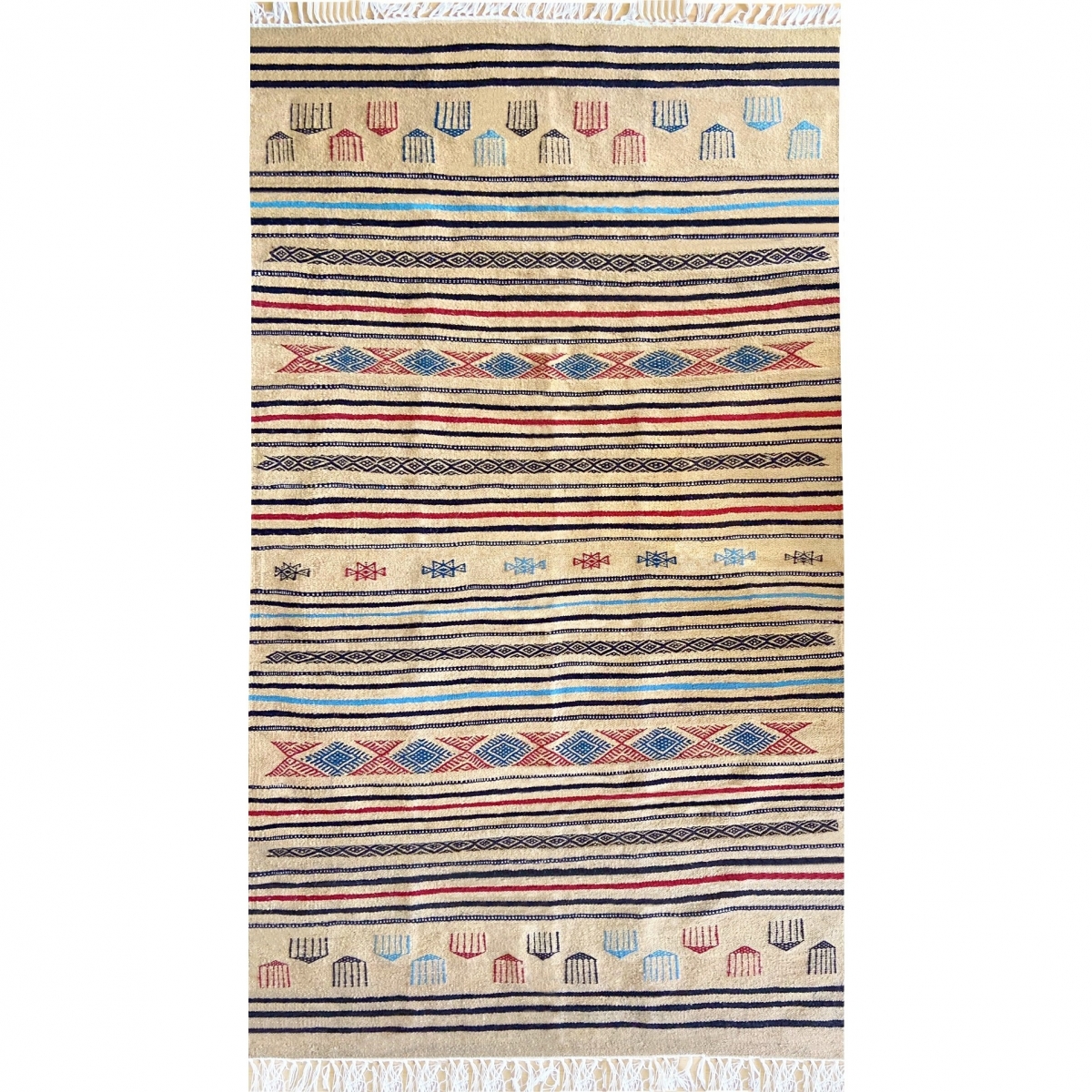 Tapis berbère Tapis Kilim Saïd 138x237 Beige/blanc (Tissé main, Laine) Tapis kilim tunisien style tapis marocain. Tapis rectangu