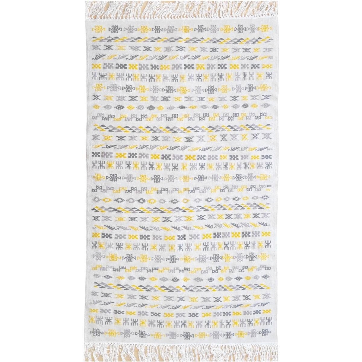 Tapete berbere Tapete Kilim 121x200 Branco Amarelo Cinza | Tecidos à mão, Lã, Tunísia Tapete tunisiano kilim, estilo marroquino.