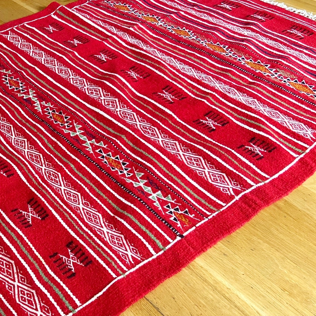 Berber tapijt Tapijt Kilim Agadir 115x200 Rood (Handgeweven, Wol, Tunesië) Tunesisch kilimdeken, Marokkaanse stijl. Rechthoekig 