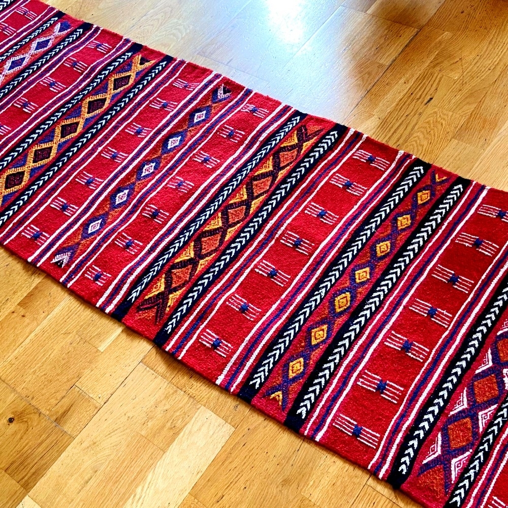 Berber Teppich Teppich Kelim lang Babmnara 60x200 Rot (Handgewebt, Wolle, Tunesien) Tunesischer Kelim-Teppich im marokkanischen 